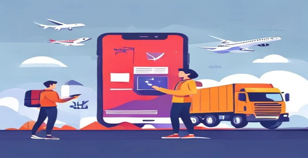 Предприниматель заказывает товар из Китая в Беларусь: смартфон с маркетплейсом, посылка, самолёт и грузовик